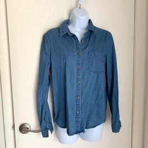 Blue Denim Jean Button Down Shirt Size Small